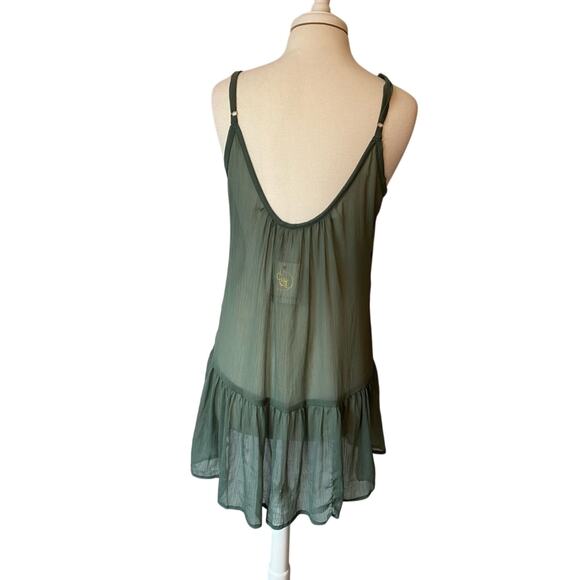Cyn & Luca NWT Womens M Boho Beach Sheer Green Ruffle Swim Cover Up Dress Resort - Picture 3 of 11